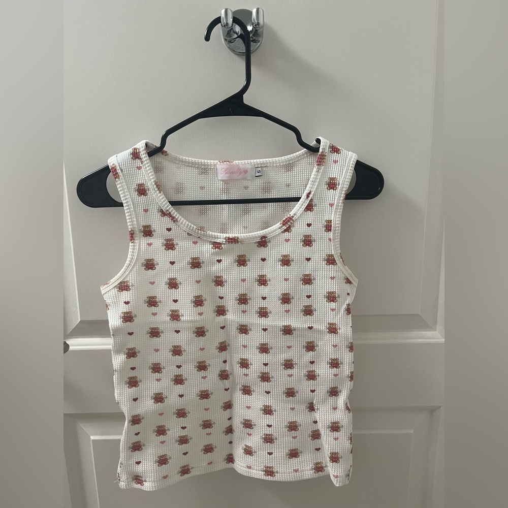 Sweetly Valentine’s Bear White Waffle Knit Tank